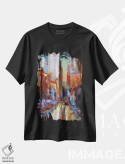 تیشرت مشکی طرح دار شلوغی عصرگاهی، دکور معاصر اثر کیپ دکر | فروشگاه ایماژ
