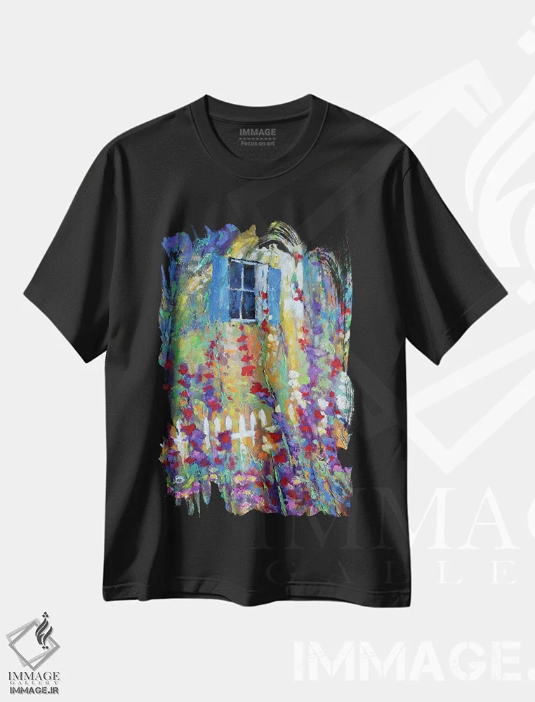 تیشرت مشکی طرح دار پنجره پشتی، آبستره اثر کیپ دکر | immage.ir