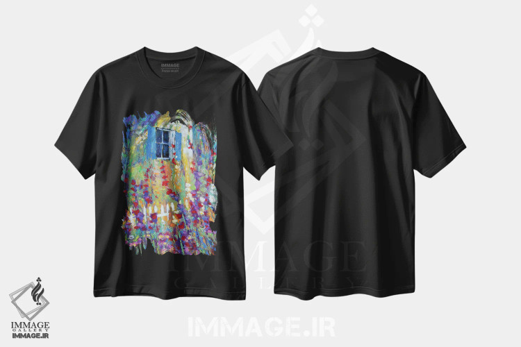 تیشرت مشکی طرح دار پنجره پشتی، آبستره اثر کیپ دکر | immage.ir