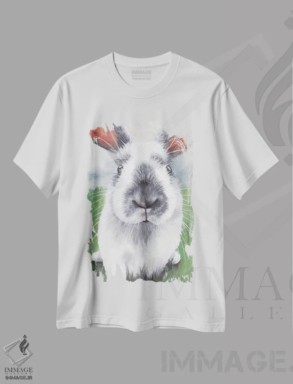 تیشرت سفید طرح دار خرگوش، تزئینی اثر هنر و طراحی KAK | فروشگاه ایماژ