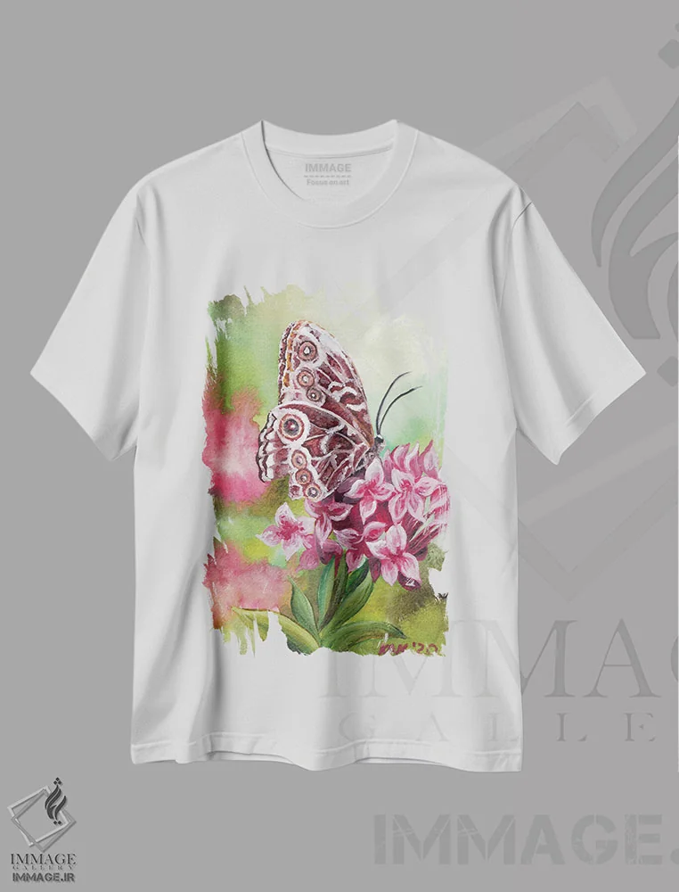 تیشرت سفید طرح دار پروانه I، تزئینی اثر هنر و طراحی KAK | فروشگاه ایماژ