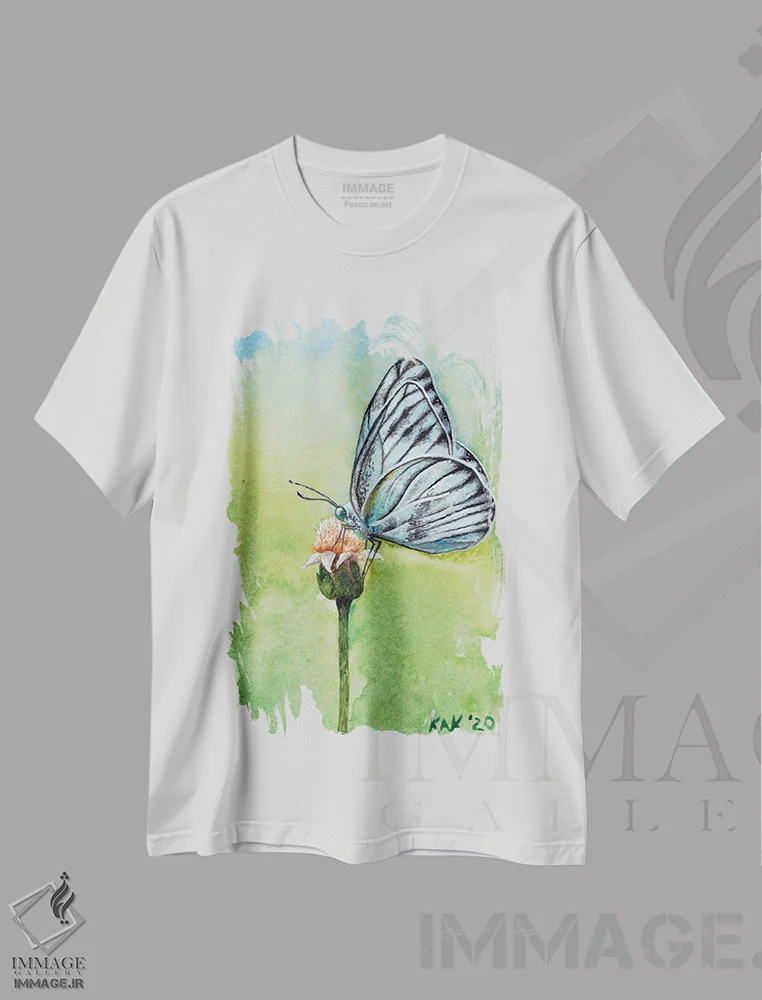 تیشرت سفید طرح دار پروانه II، تزئینی اثر هنر و طراحی KAK | immage.ir