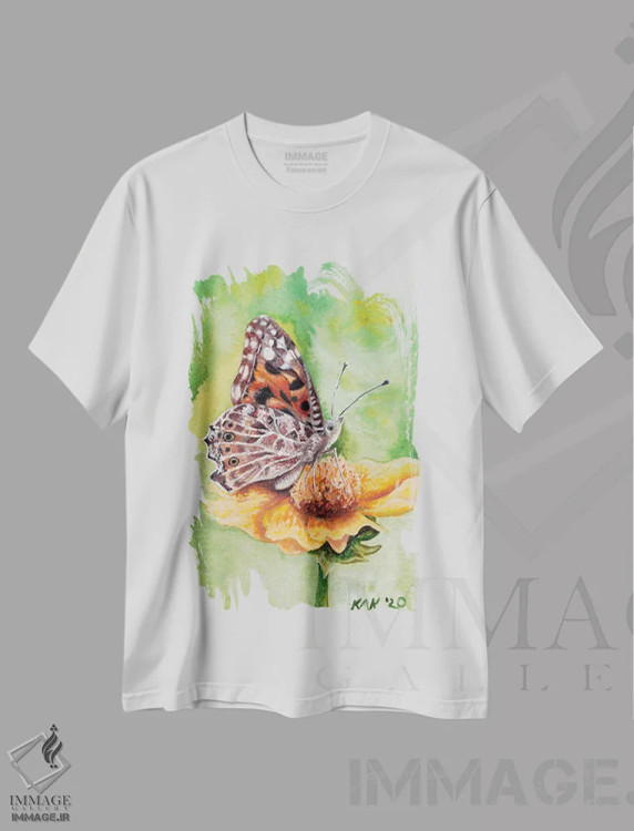تیشرت سفید طرح دار پروانه III، تزئینی اثر هنر و طراحی KAK | فروشگاه ایماژ