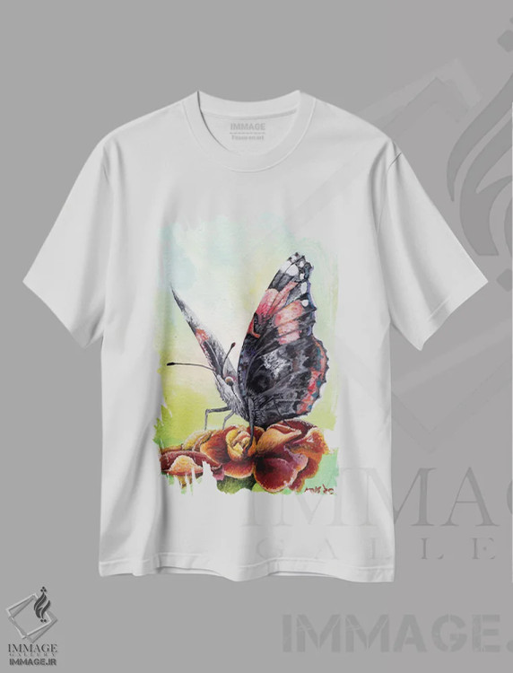 تیشرت سفید طرح دار پروانه IV، تزئینی اثر هنر و طراحی KAK | immage.ir