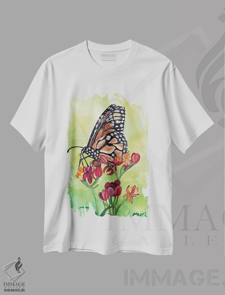 تیشرت سفید طرح دار پروانه V، تزئینی اثر هنر و طراحی KAK | فروشگاه ایماژ