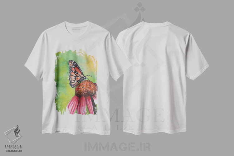 تیشرت سفید طرح دار پروانه پادشاه، تزئینی اثر هنر و طراحی KAK | immage.ir