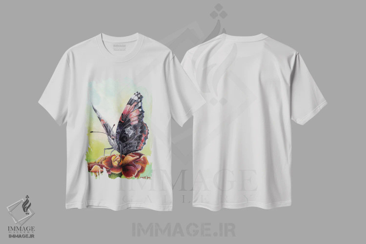 تیشرت سفید طرح دار پروانه IV، تزئینی اثر هنر و طراحی KAK | immage.ir