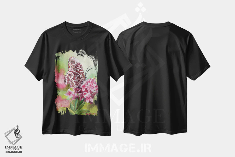 تیشرت مشکی طرح دار پروانه I، تزئینی اثر هنر و طراحی KAK | immage.ir