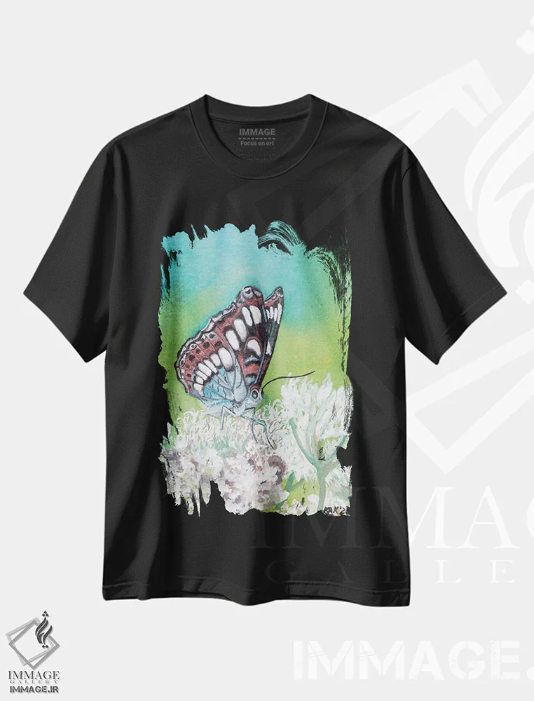 تیشرت مشکی طرح دار پروانه VIII، تزئینی اثر هنر و طراحی KAK | فروشگاه ایماژ