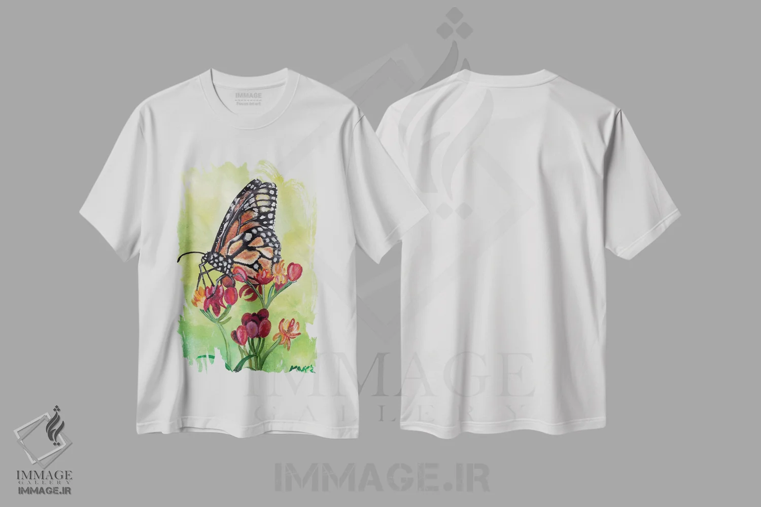 تیشرت سفید طرح دار پروانه V، تزئینی اثر هنر و طراحی KAK | فروشگاه ایماژ