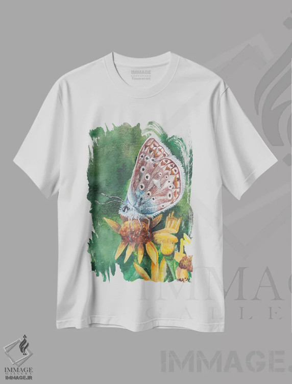 تیشرت سفید طرح دار پروانه IX، تزئینی اثر هنر و طراحی KAK | فروشگاه ایماژ