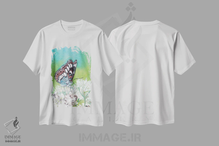 تیشرت سفید طرح دار پروانه VIII، تزئینی اثر هنر و طراحی KAK | immage.ir