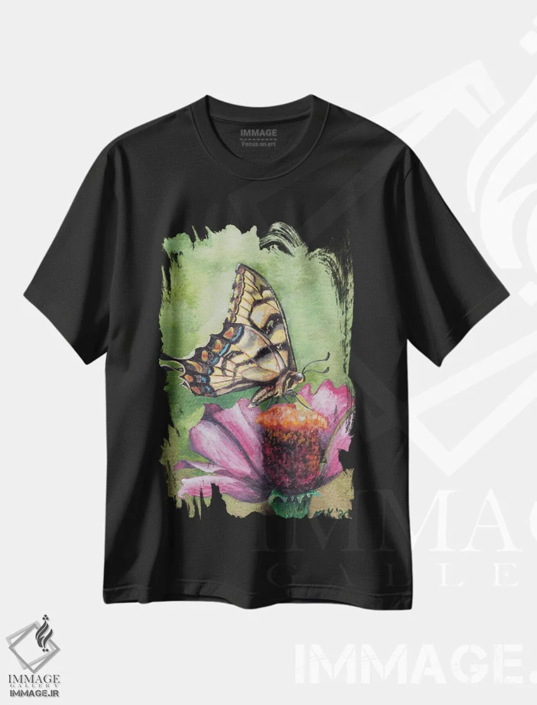 تیشرت مشکی طرح دار پروانه X، تزئینی اثر هنر و طراحی KAK | فروشگاه ایماژ