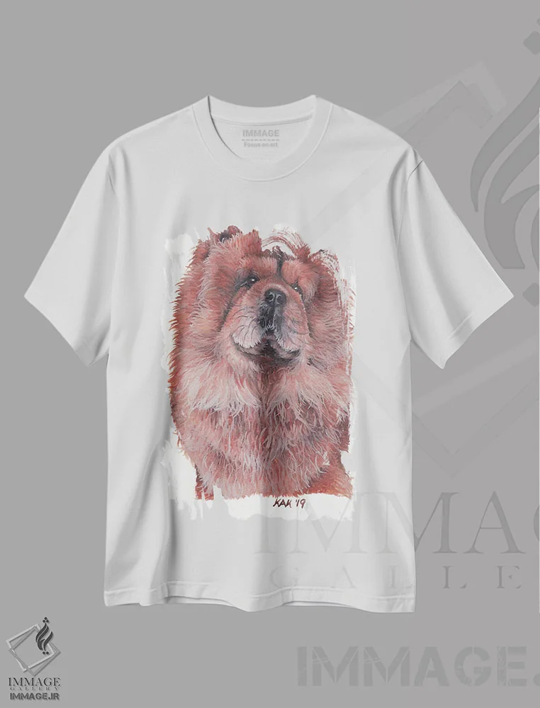 تیشرت سفید طرح دار سگ چاو چاو، تزئینی اثر هنر و طراحی KAK | فروشگاه ایماژ