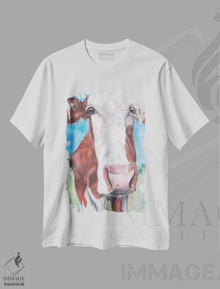 تیشرت سفید طرح دار گاو II، تزئینی اثر هنر و طراحی KAK | immage.ir