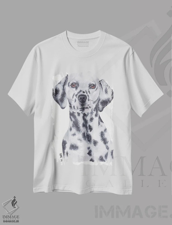 تیشرت سفید طرح دار سگ دالماسی، تزئینی اثر هنر و طراحی KAK | فروشگاه ایماژ