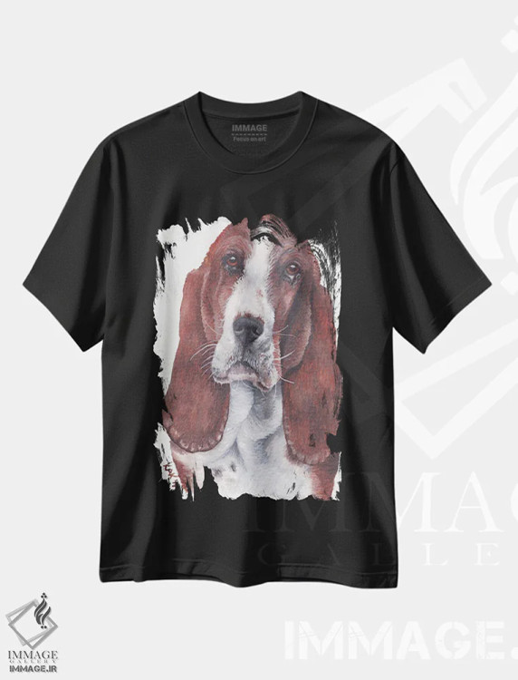 تیشرت مشکی طرح دار سگ باست هاند، تزئینی اثر هنر و طراحی KAK | فروشگاه ایماژ