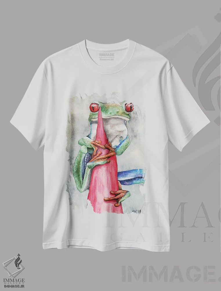 تیشرت سفید طرح دار قورباغه درختی، تزئینی اثر هنر و طراحی KAK | فروشگاه ایماژ