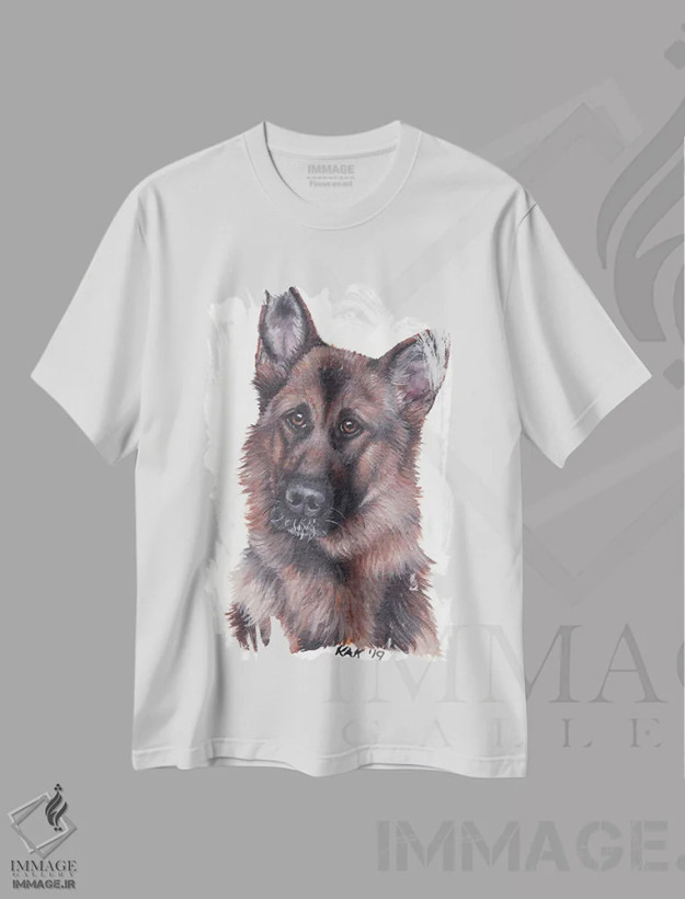 تیشرت سفید طرح دار سگ ژرمن شپرد، تزئینی اثر هنر و طراحی KAK | فروشگاه ایماژ