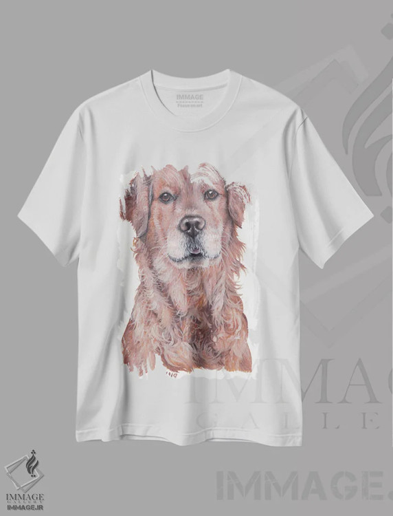 تیشرت سفید طرح دار سگ گلدن رتریور، تزئینی اثر هنر و طراحی KAK | immage.ir
