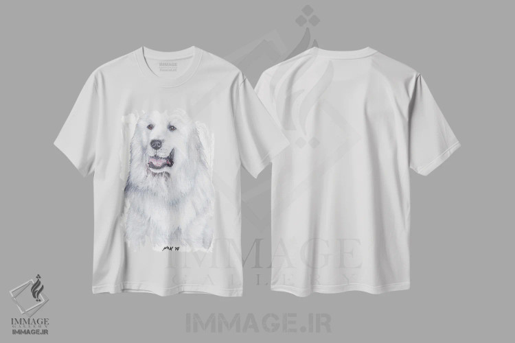 تیشرت سفید طرح دار سگ گریت پیرنه، تزئینی اثر هنر و طراحی KAK | فروشگاه ایماژ