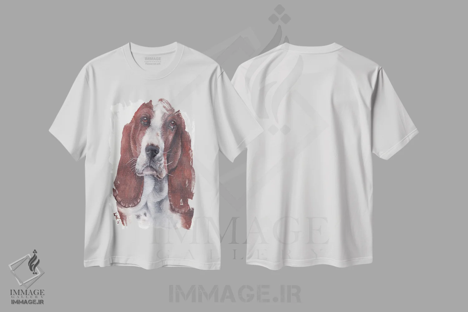 تیشرت سفید طرح دار سگ باست هاند، تزئینی اثر هنر و طراحی KAK | immage.ir
