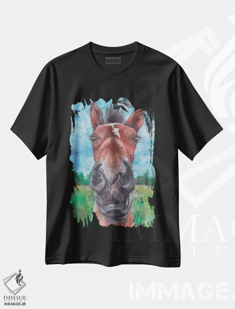 تیشرت مشکی طرح دار سر اسب، تزئینی اثر هنر و طراحی KAK | فروشگاه ایماژ