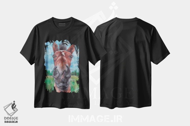 تیشرت مشکی طرح دار سر اسب، تزئینی اثر هنر و طراحی KAK | فروشگاه ایماژ