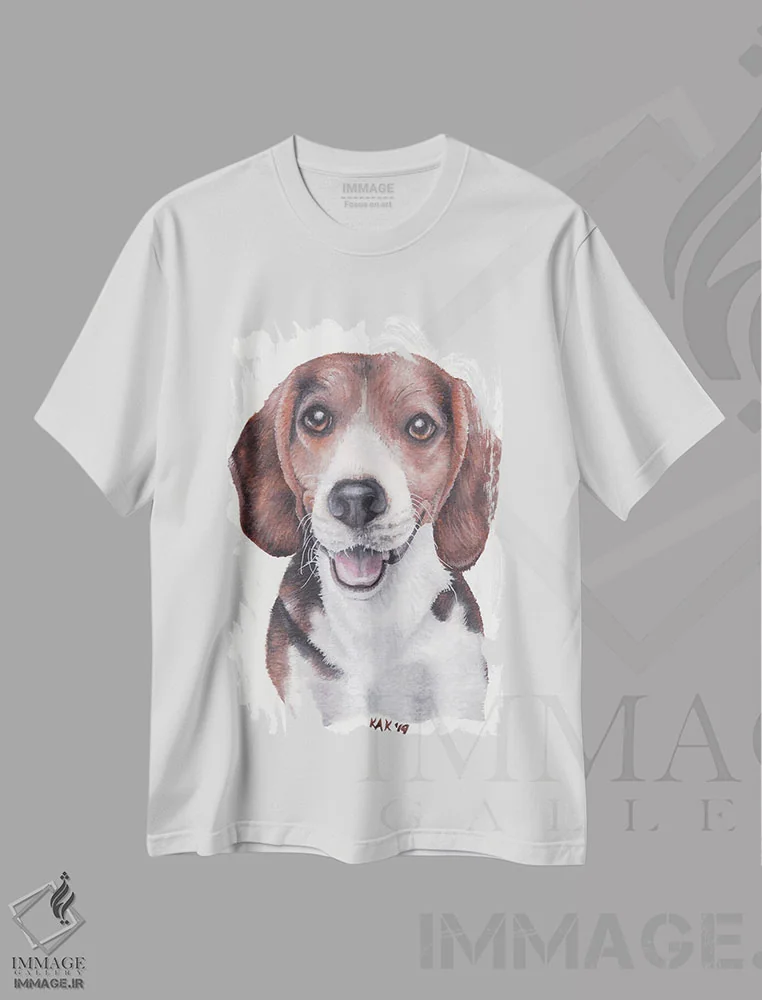 تیشرت سفید طرح دار سگ بیگل، تزئینی اثر هنر و طراحی KAK | فروشگاه ایماژ
