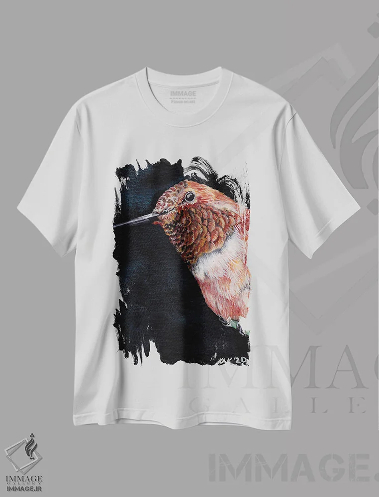 تیشرت سفید طرح دار مرغ مگس خوار II، تزئینی اثر هنر و طراحی KAK | فروشگاه ایماژ
