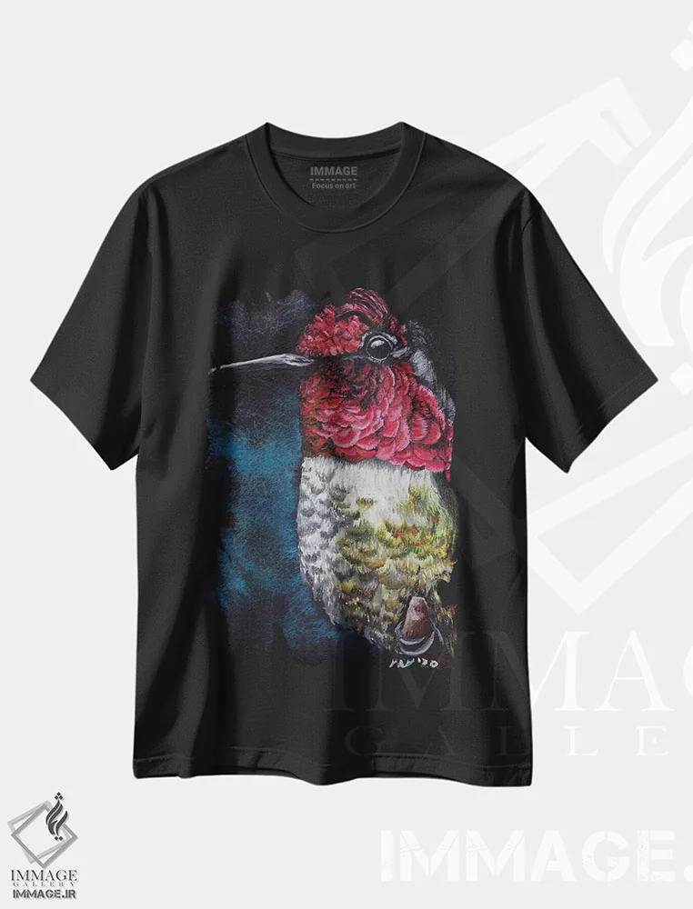 تیشرت مشکی طرح دار مرغ مگس خوار IV، تزئینی اثر هنر و طراحی KAK | immage.ir