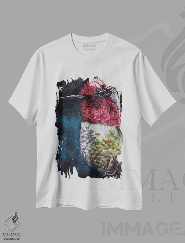 تیشرت سفید طرح دار مرغ مگس خوار IV، تزئینی اثر هنر و طراحی KAK | فروشگاه ایماژ