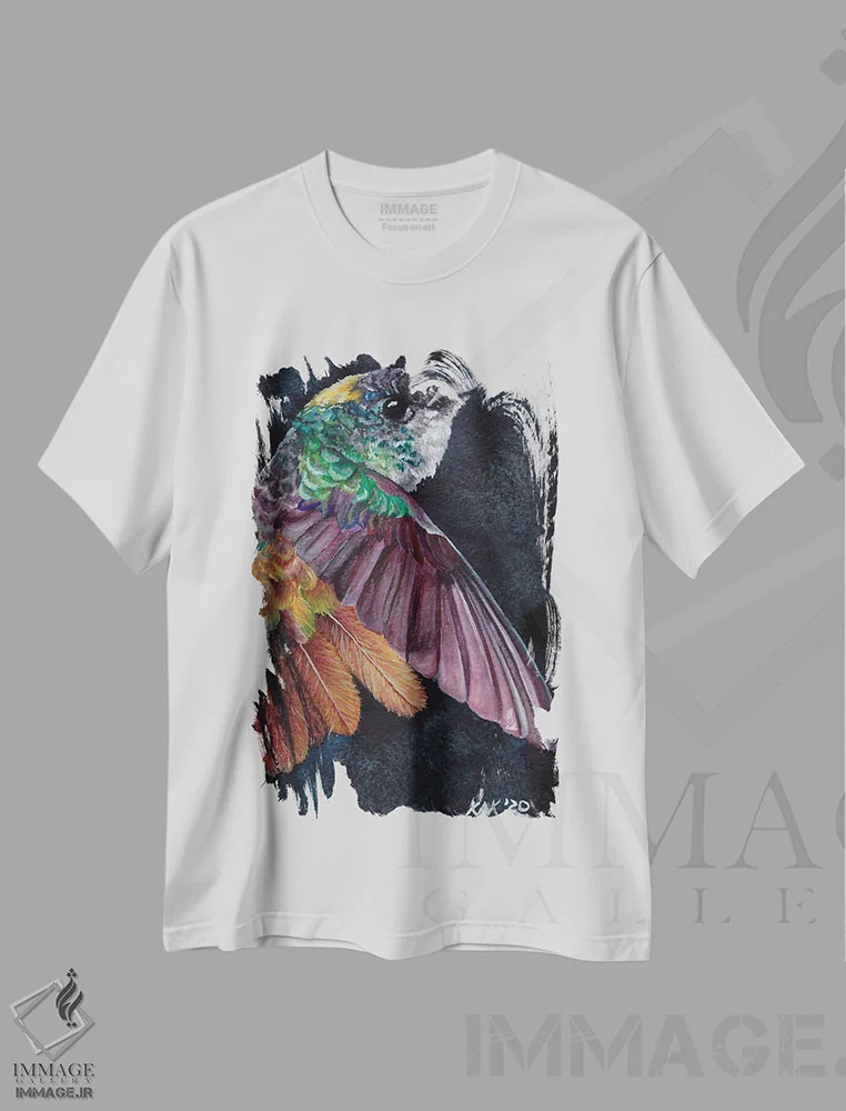 تیشرت سفید طرح دار مرغ مگس خوار I، تزئینی اثر هنر و طراحی KAK | immage.ir
