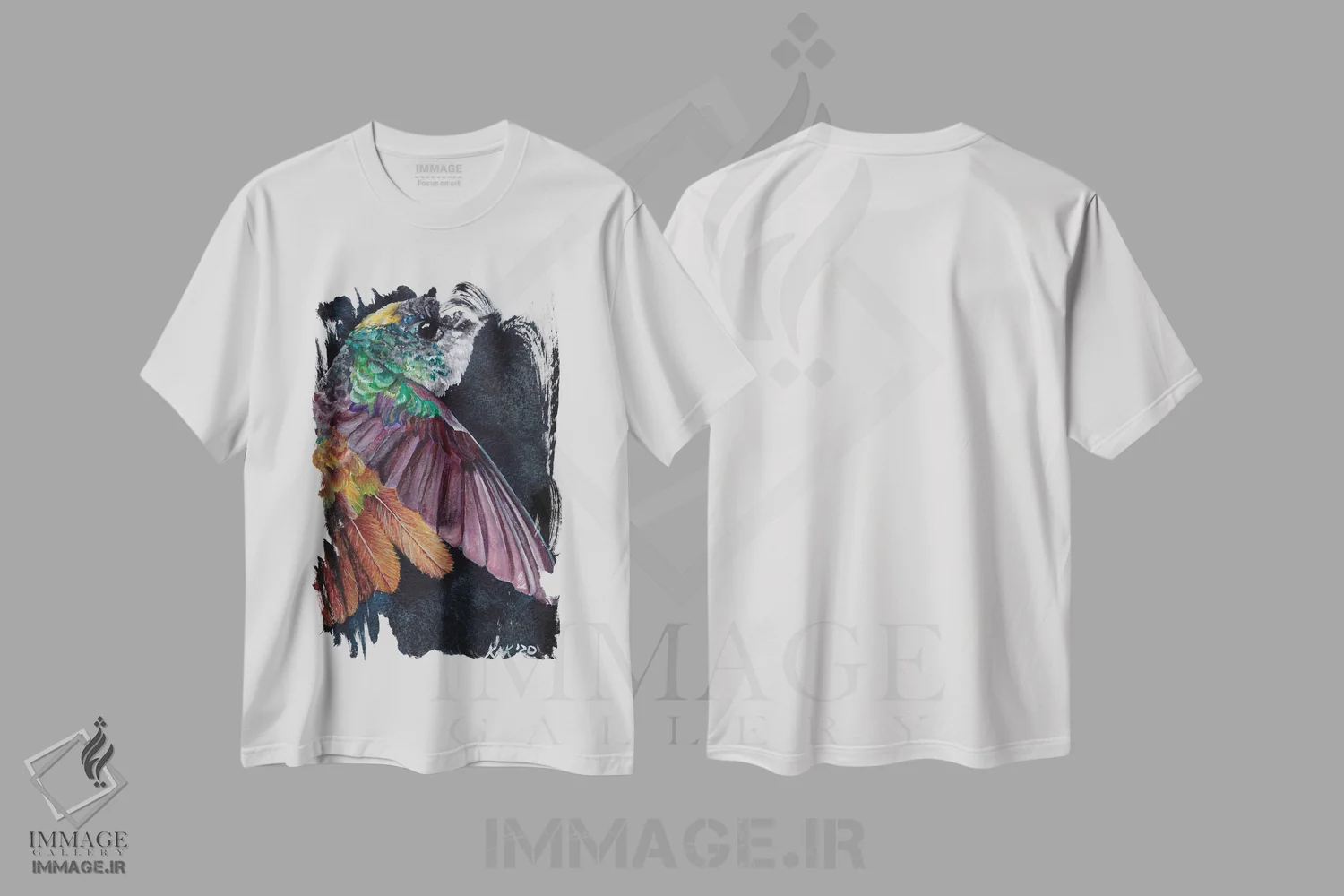 تیشرت سفید طرح دار مرغ مگس خوار I، تزئینی اثر هنر و طراحی KAK | immage.ir