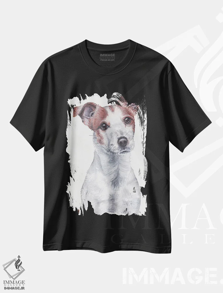 تیشرت مشکی طرح دار سگ جک راسل تریر، تزئینی اثر هنر و طراحی KAK | فروشگاه ایماژ
