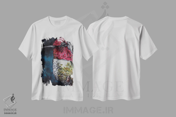 تیشرت سفید طرح دار مرغ مگس خوار IV، تزئینی اثر هنر و طراحی KAK | فروشگاه ایماژ