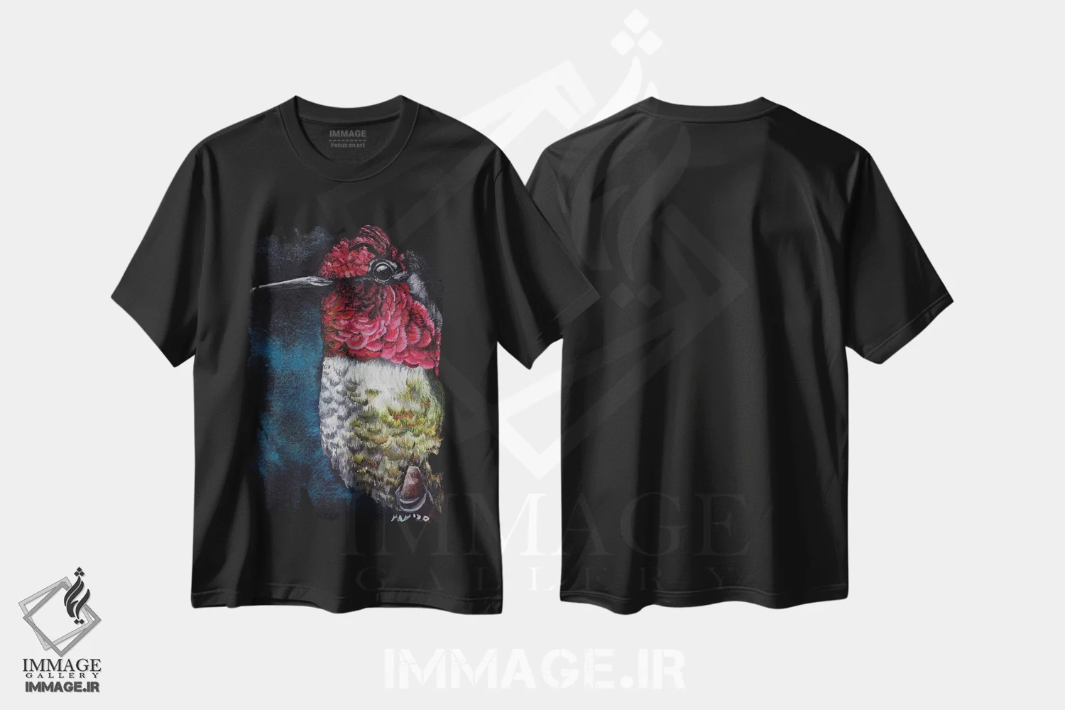 تیشرت مشکی طرح دار مرغ مگس خوار IV، تزئینی اثر هنر و طراحی KAK | immage.ir