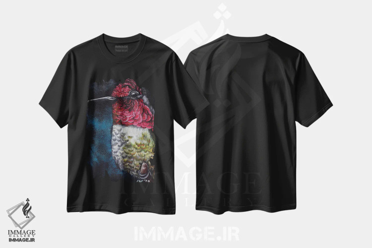 تیشرت مشکی طرح دار مرغ مگس خوار IV، تزئینی اثر هنر و طراحی KAK | immage.ir