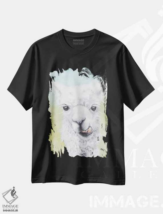 تیشرت مشکی طرح دار لاما، تزئینی اثر هنر و طراحی KAK | فروشگاه ایماژ