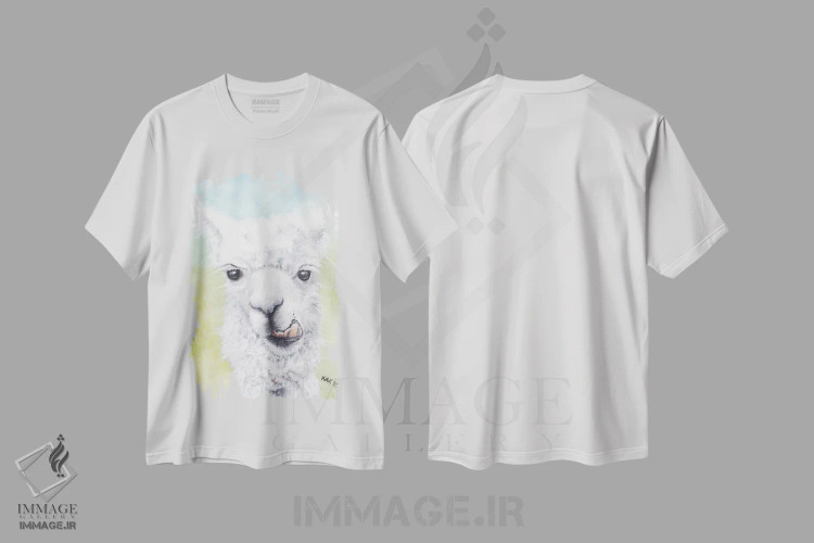 تیشرت سفید طرح دار لاما، تزئینی اثر هنر و طراحی KAK | immage.ir