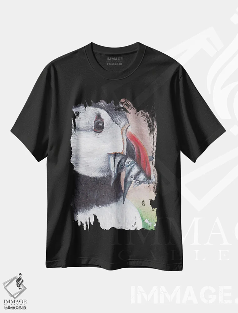 تیشرت مشکی طرح دار پافین، تزئینی اثر هنر و طراحی KAK | immage.ir