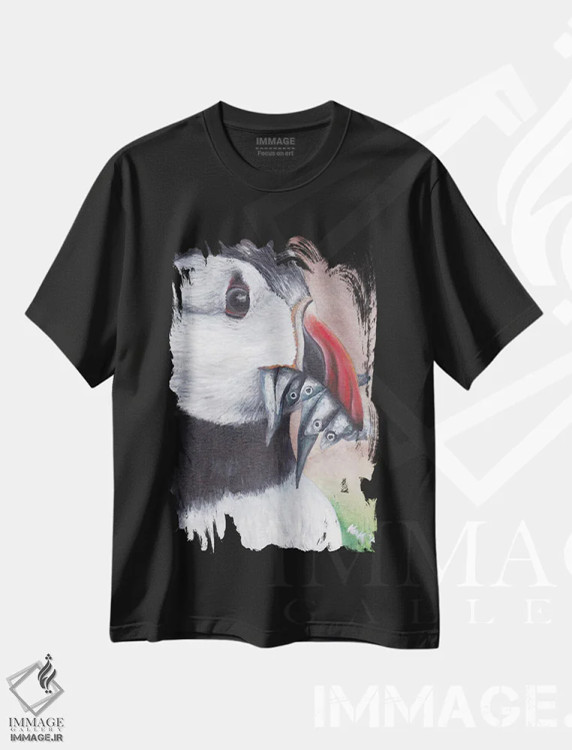 تیشرت مشکی طرح دار پافین، تزئینی اثر هنر و طراحی KAK | immage.ir