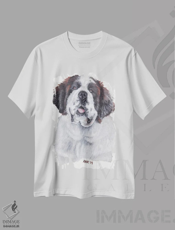 تیشرت سفید طرح دار سنت برنارد، تزئینی اثر هنر و طراحی KAK | فروشگاه ایماژ