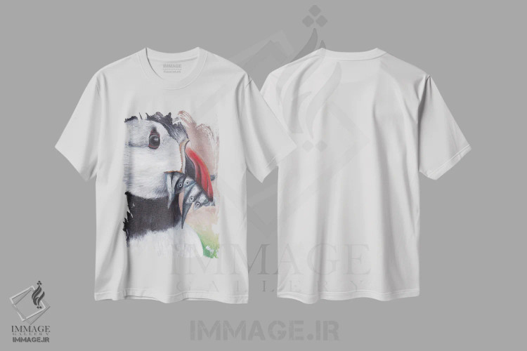 تیشرت سفید طرح دار پافین، تزئینی اثر هنر و طراحی KAK | فروشگاه ایماژ