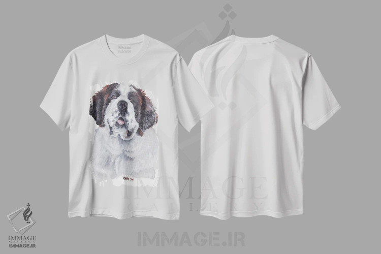 تیشرت سفید طرح دار سنت برنارد، تزئینی اثر هنر و طراحی KAK | فروشگاه ایماژ