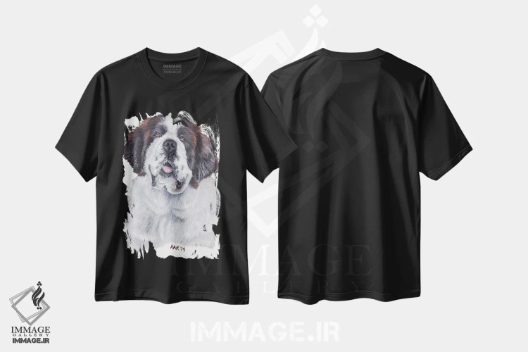 تیشرت مشکی طرح دار سنت برنارد، تزئینی اثر هنر و طراحی KAK | immage.ir