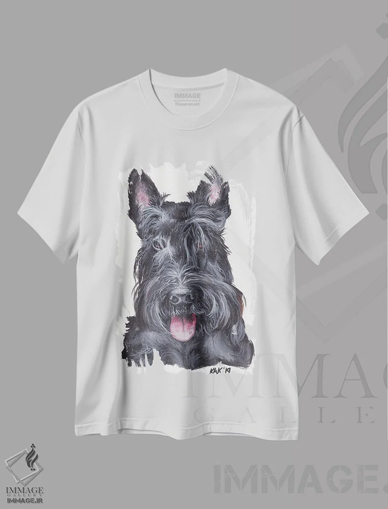 تیشرت سفید طرح دار تِریِر اسکاتلندی، تزئینی اثر هنر و طراحی KAK | فروشگاه ایماژ