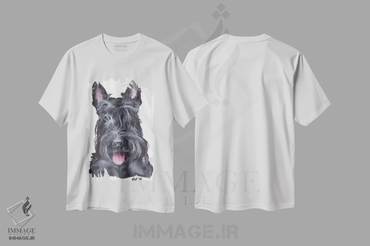 تیشرت سفید طرح دار تِریِر اسکاتلندی، تزئینی اثر هنر و طراحی KAK | فروشگاه ایماژ