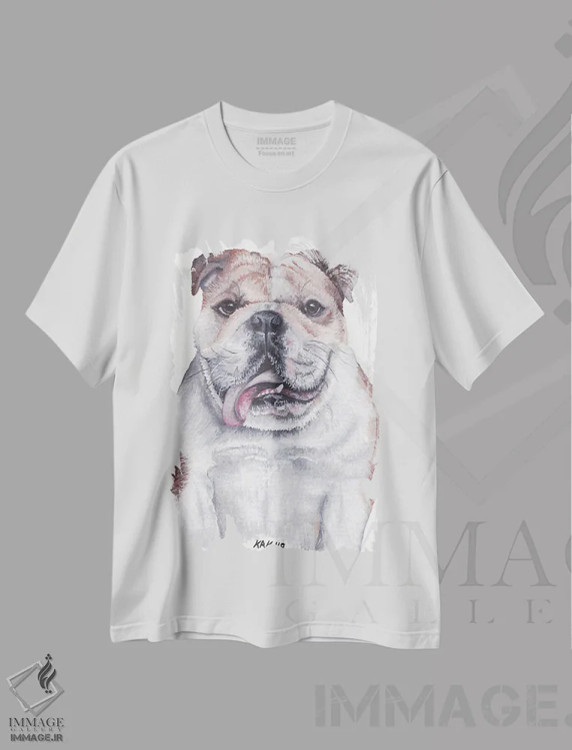 تیشرت سفید طرح دار بولداگ، تزئینی اثر هنر و طراحی KAK | immage.ir