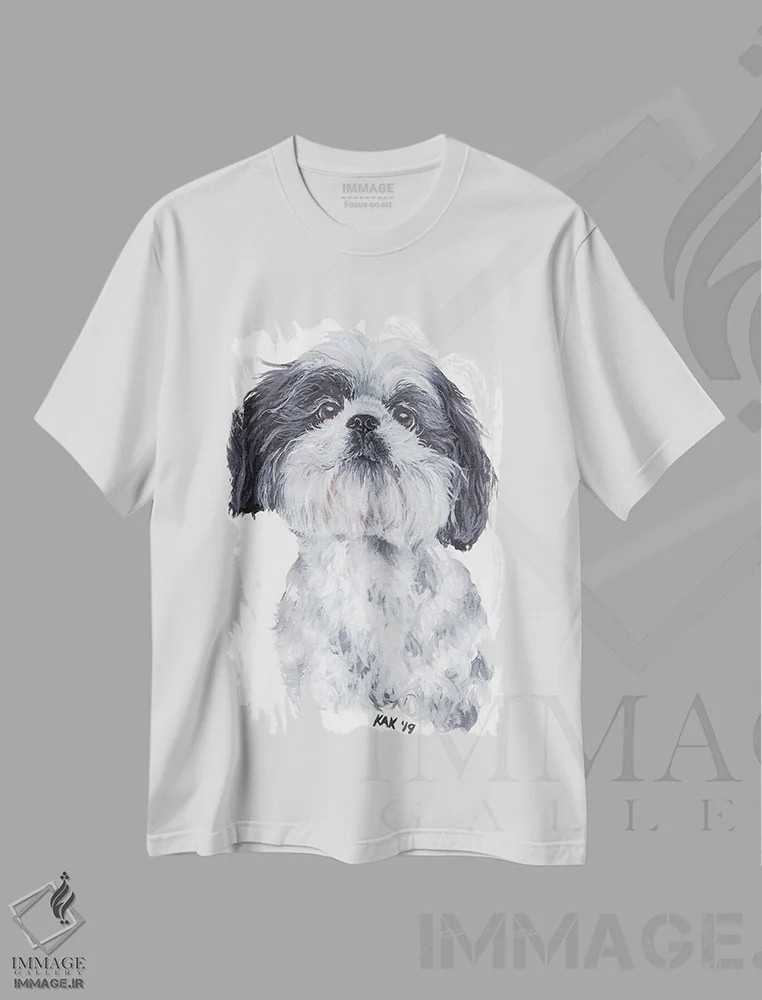 تیشرت سفید طرح دار شی تزو، تزئینی اثر هنر و طراحی KAK | فروشگاه ایماژ